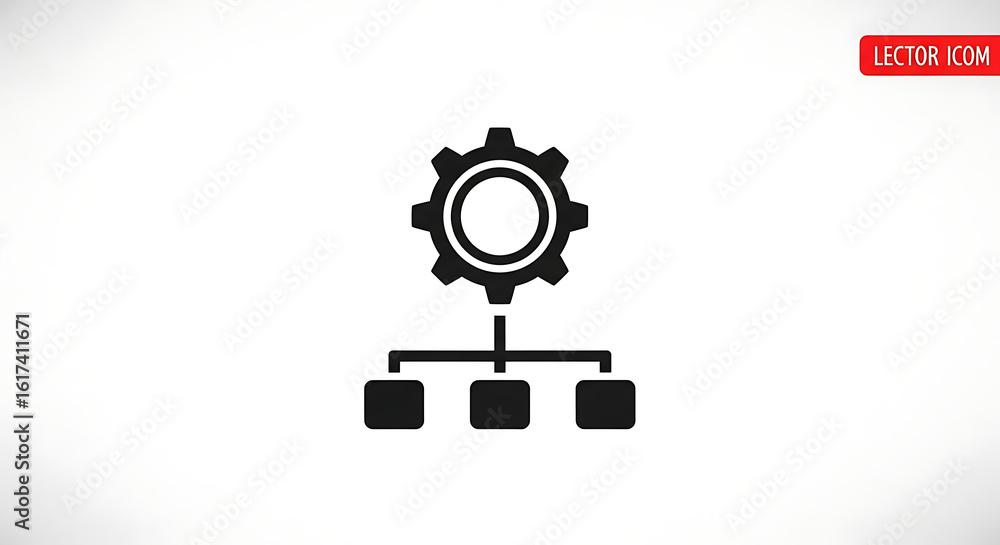Poster black gear connected to three squares representing a process on a white background vector icon