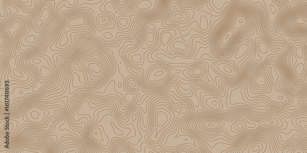 Poster seamless topographic map pattern with contour lines on a light brown background, ideal for backgroun