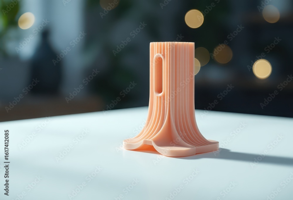 Poster light peach-colored, three-dimensional object on a white surface.