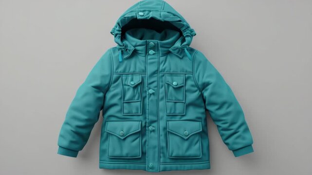 Kids lightweight jacket with hood for winter wear. Colorful waterproof snowsuit.