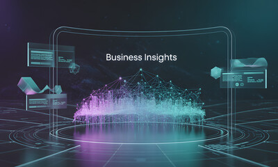 Futuristic Business Insights Hologram with Digital Data Visualization