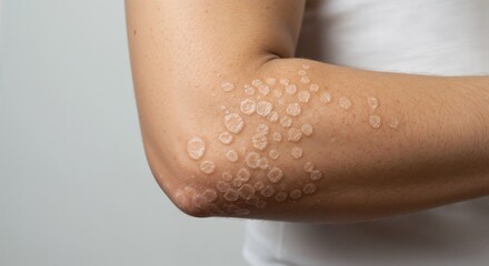 Fototapeta premium Arm with scaly patches indicating skin condition in natural light 