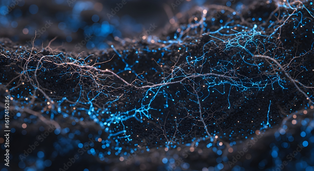 Poster abstract network lines and dots on dark surface