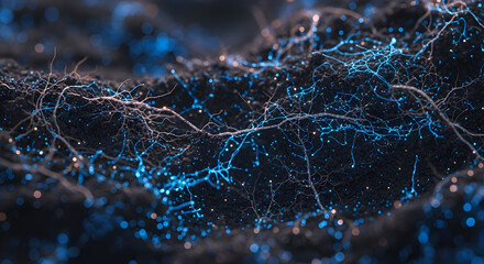 Abstract network lines and dots on dark surface