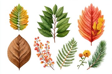 Autumn Leaves Watercolor Botanical Illustration Collection