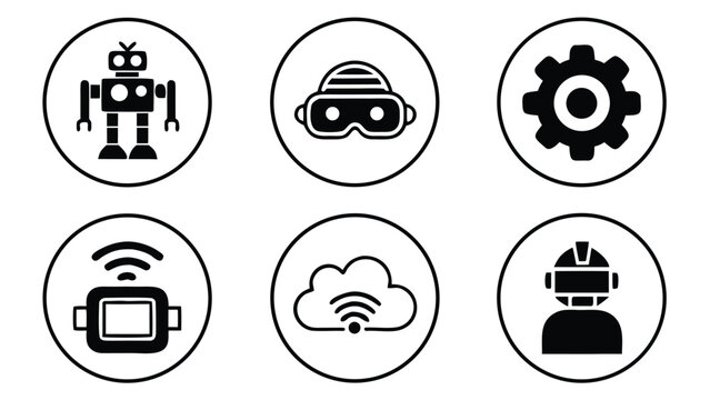 Ai and emerging future Set of technology icons representing smart and network connections