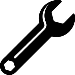 Wrench Icon: A simple, stark, black and white image of a wrench, perfect for representing tools, repair, or industry.