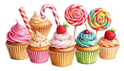 Colorful cupcakes and candies