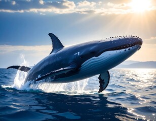 Fototapeta premium Majestic whale leaping from the sea