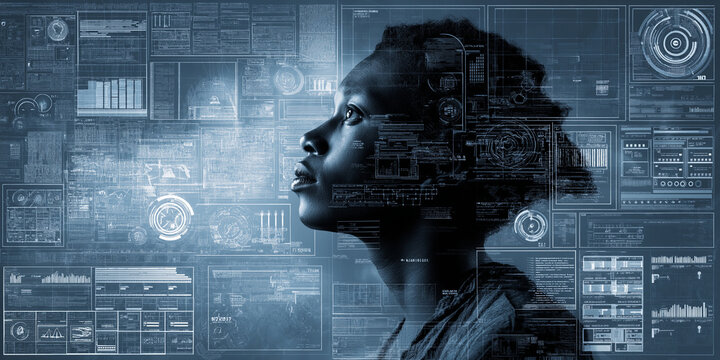 Person gazes thoughtfully at digital interfaces, symbolizing intersection of technology and human potential. image conveys themes of innovation, digital transformation, and cybersecurity