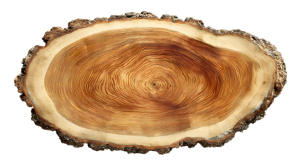Detailed View of a Natural Tree Slice with Visible Growth Rings, for Forestry, Carpentry on transparent background