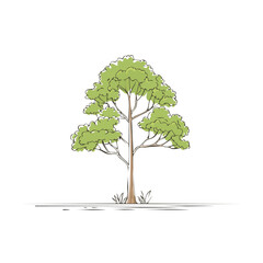 Stylized green leafy tree with brown trunk and branches on white background nature