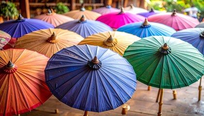 Colorful umbrellas in a market