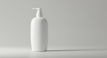 Minimalist White Pump Bottle on Gray Background for Cosmetic or Hygiene Product Mockup.