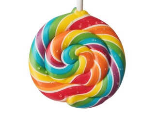 Vibrant swirl rainbow lollipop on white background