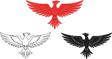 Fototapeta premium Phoenix bird vector illustration set red black and white phoenix drawing phoenix outline art
