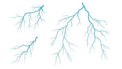 Fototapeta premium Three Cyan Lightning Bolt Illustrations Isolated on Transparent Background on white background
