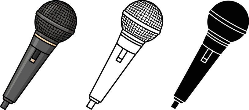 Microphone vector illustration set, karaoke microphone, vocal microphone, music equipment