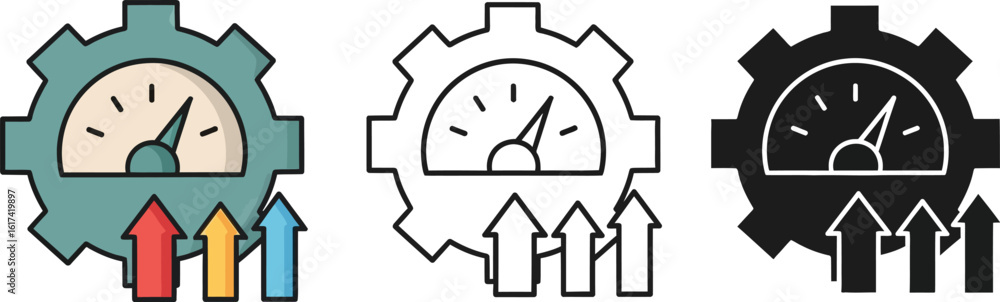 Poster performance improvement optimization speed boost vector icon set technology concept