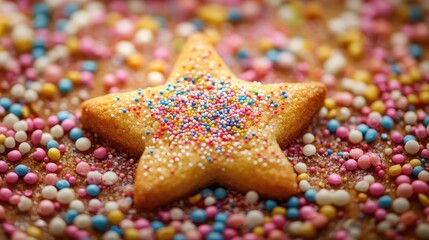 Star-shaped Cookie Surrounded by Colorful Sprinkles, a Delightful Dessertscape