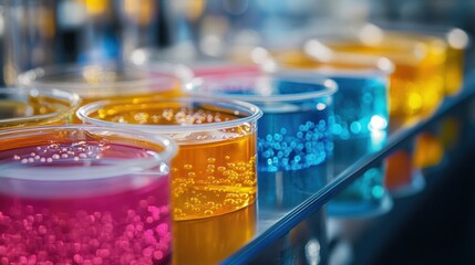Colorful Chemical Solutions in Beakers: Science and Experimentation concept