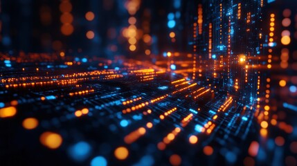 Abstract rendering of a futuristic motherboard with illuminated circuits