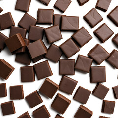 Pile chopped, milled chocolate isolated on white, top view