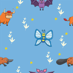 Cute wild animals seamless pattern for baby shower decor, nursery print, kindergarteen wallpaper, fabric, and textile. Vector illustration