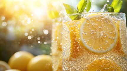 Refreshing Lemonade with Bubbles and Sunlight, a perfect summer drink