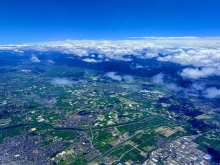 Tosu City Aerial View with Rice Fields and Farmland in Summer, Saga, Japan

