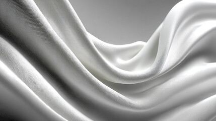 Flowing white textile with soft texture and elegant folds, minimalist fabric background design.