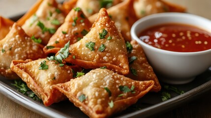 Crispy Samosas with dipping sauce, A Taste of Culinary Perfection