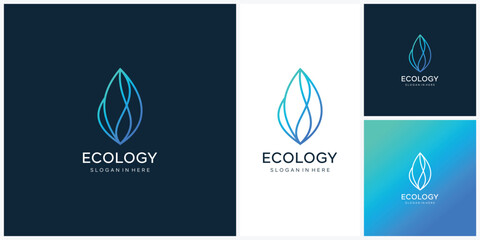 Abstract leaf linear logo design inspiraiton with wave tech symbo, icon, web, vectore template 