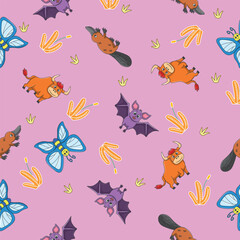 Cute wild animals seamless pattern for baby shower decor, nursery print, kindergarteen wallpaper, fabric, and textile. Vector illustration