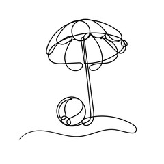 continuous line drawing umbrella and beach ball illustration