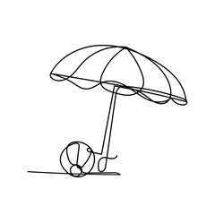 continuous line drawing umbrella and beach ball illustration