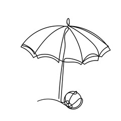 continuous line drawing umbrella and beach ball illustration