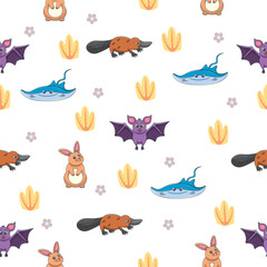 Cute wild animals seamless pattern for baby shower decor, nursery print, kindergarteen wallpaper, fabric, and textile. Vector illustration