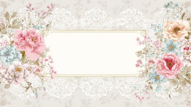 An elegant floral border design with soft colors and a central rectangular space