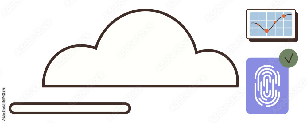 Poster cloud framework with progress bar, fingerprint scanner, and chart screen. ideal for security, analyt