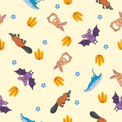 Cute wild animals seamless pattern for baby shower decor, nursery print, kindergarteen wallpaper, fabric, and textile. Vector illustration