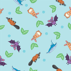 Cute wild animals seamless pattern for baby shower decor, nursery print, kindergarteen wallpaper, fabric, and textile. Vector illustration