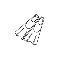Fototapeta premium A line drawing of two swim fins, angled slightly, isolated on a white background, showcasing the outline of the diving equipment.