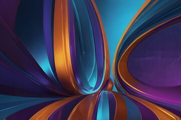 A vibrant abstract digital artwork featuring flowing curved bands in bold hues of blue, orange, and purple, creating a dynamic and modern futuristic background. Perfect for use in technology, creativi