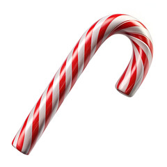 A classic red and white striped candy cane, a quintessential symbol of the festive christmas holiday season, isolated on white