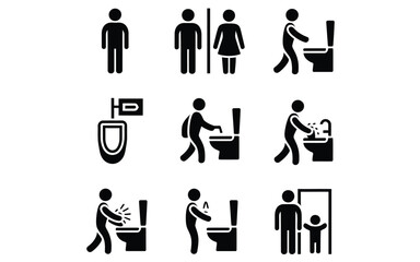 Public restroom and hygiene icon set