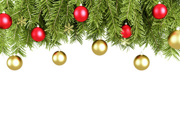 christmas balls and fir branches isolated on transparent