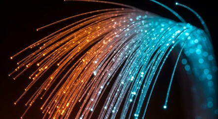 Photo of fiber optic cables transmit data at high speed with glowing light