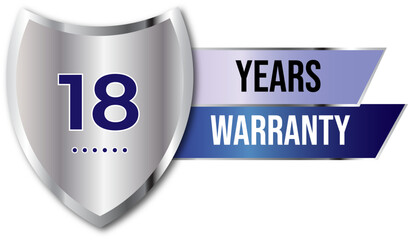 Minimalist years warranty shield label icon badge design. blue and silver color. Guarantee, quality assurance, protection. warranty badge sign insignia symbol with stars on transparent background