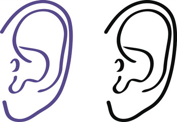 Ear Icons. Vector Illustrations. Human Organ, Medicine, Hearing Organ. Anatomy Concept.